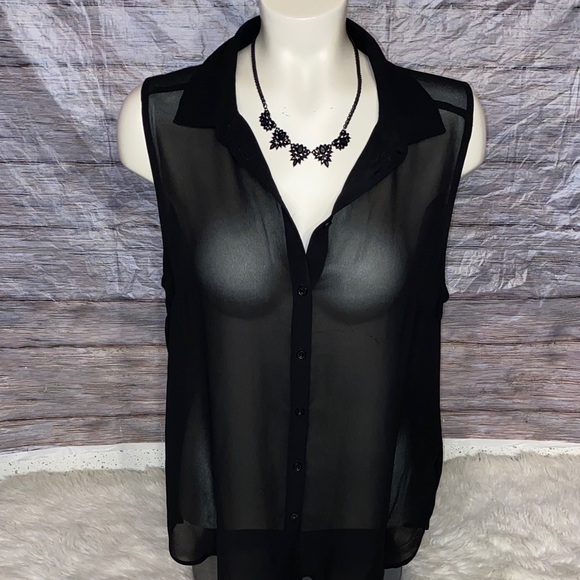 Divided Black Sheer Tunic Tank Top - Picture 2 of 6